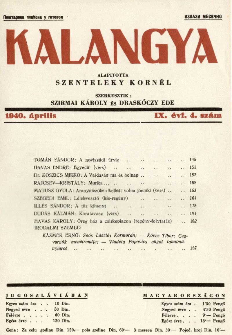 Kalangya, 9. évf. 1940. április. 4. sz. 145–192. oldal