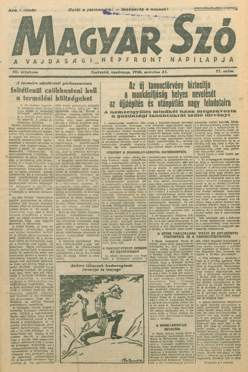 Magyar Szó, 3. évf. 1946. március 31. 77. sz. 1–8. oldal