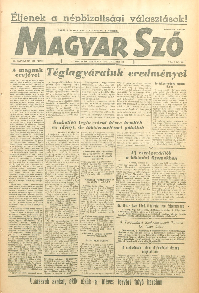 Magyar Szó, 4. évf. 1947. október 26. 262. sz. 1–8. oldal