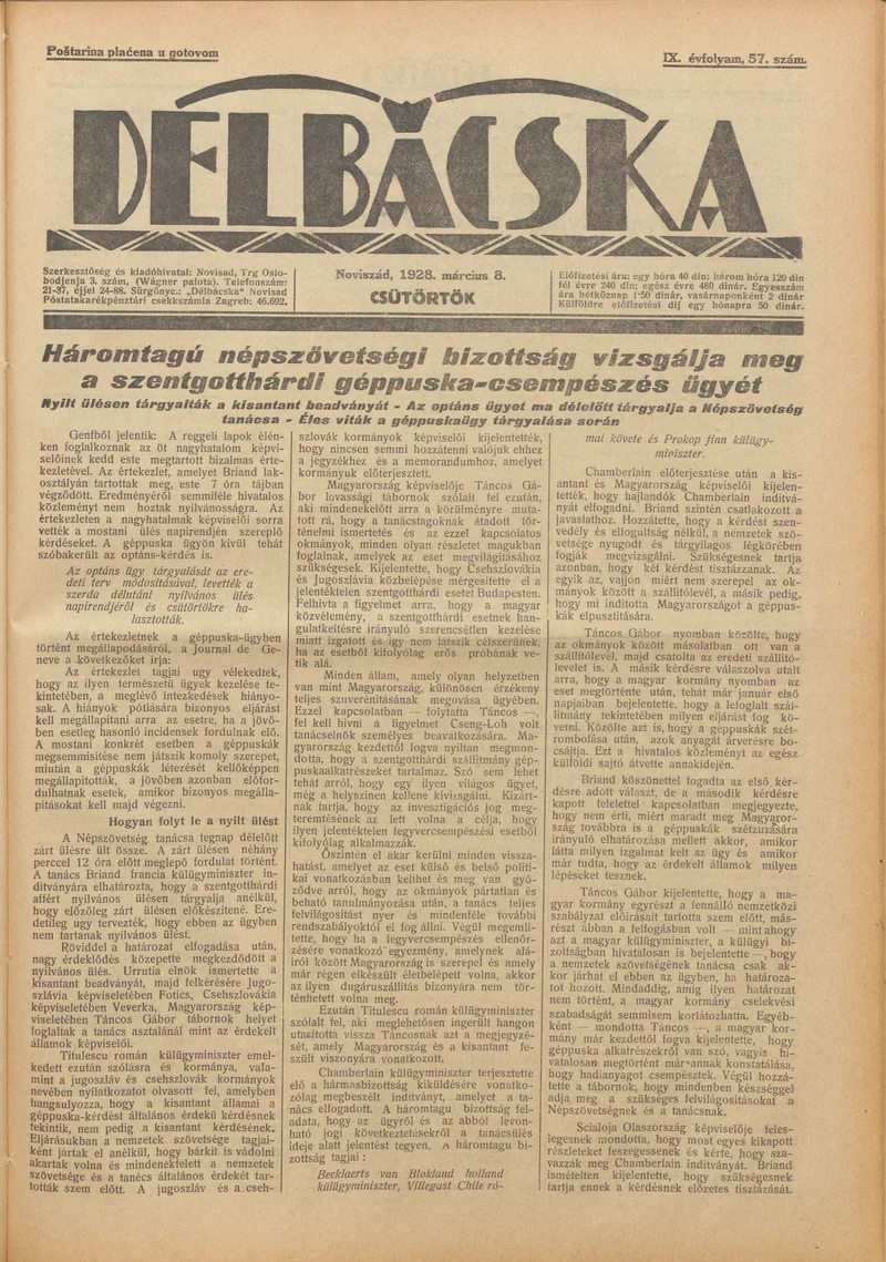 Délbácska, 9. évf. 1928. március 8. 57. sz.