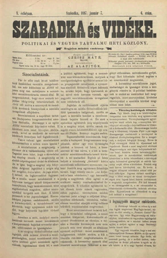 Szabadka és vidéke II, 5. évf. 1897. február 7. 6. sz.