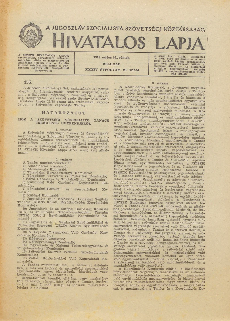 A Jugoszláv Szocialista Szövetségi Köztársaság Hivatalos Lapja, 34. évf. 1978. május 26. 28. sz. 1173–1180. oldal