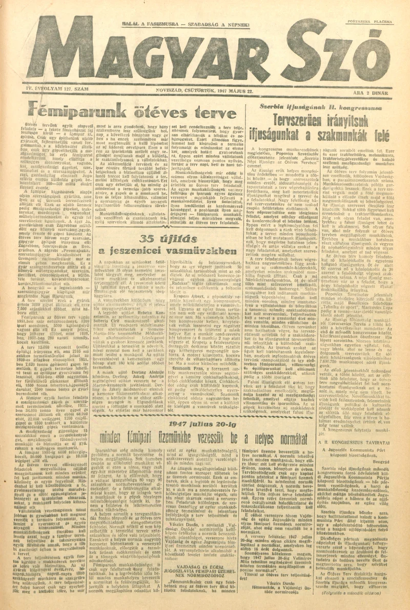 Magyar Szó, 4. évf. 1947. május 22. 127. sz. 1–8. oldal