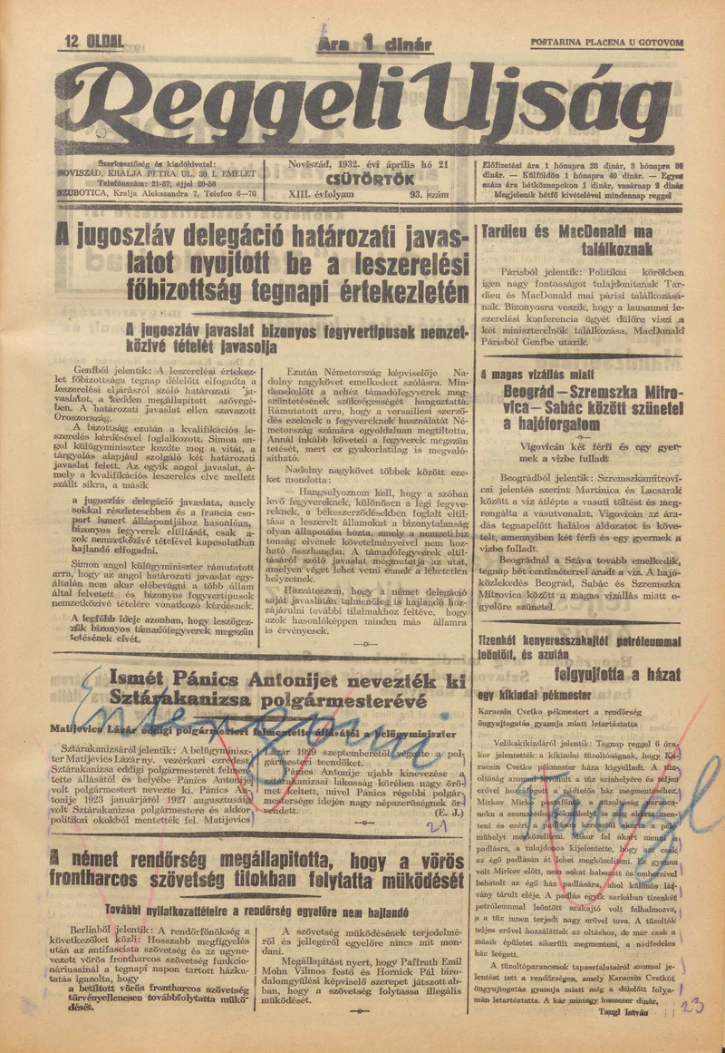 Reggeli Újság, 13. évf. 1932. április 21. 93. sz.