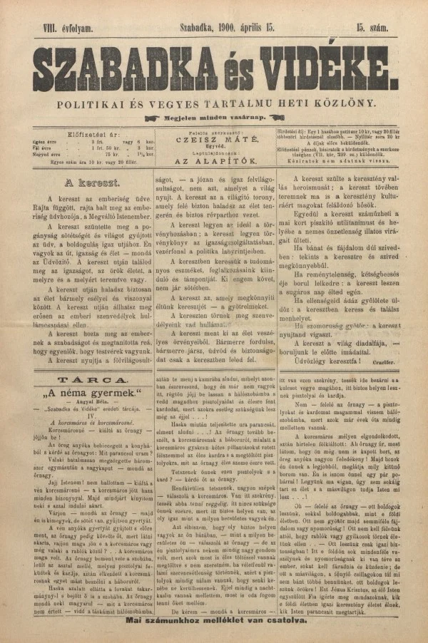 Szabadka és vidéke II, 8. évf. 1900. április 15. 15. sz.