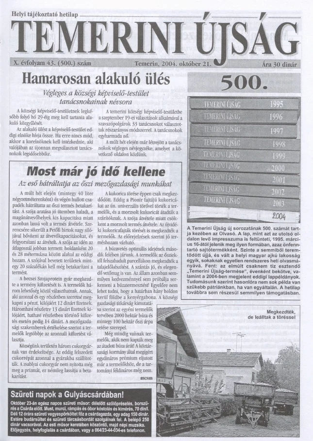 Temerini Újság, 10. évf. 2004. október 21. 43. sz.