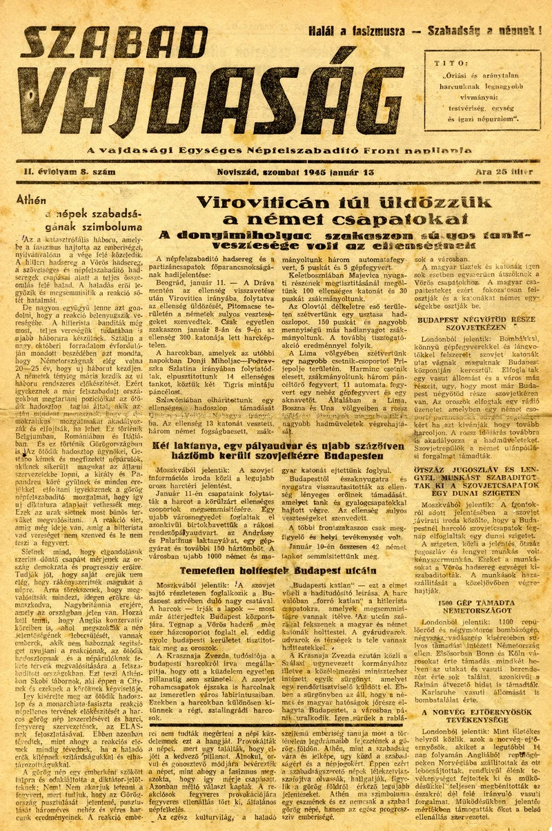 Szabad Vajdaság, 2. évf. 1945. január 13. 8. sz.