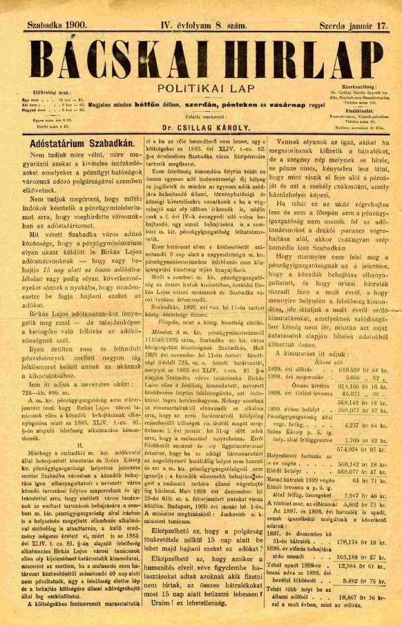 Bácskai Hirlap, 4. évf. 1900. január 17. 8. sz.