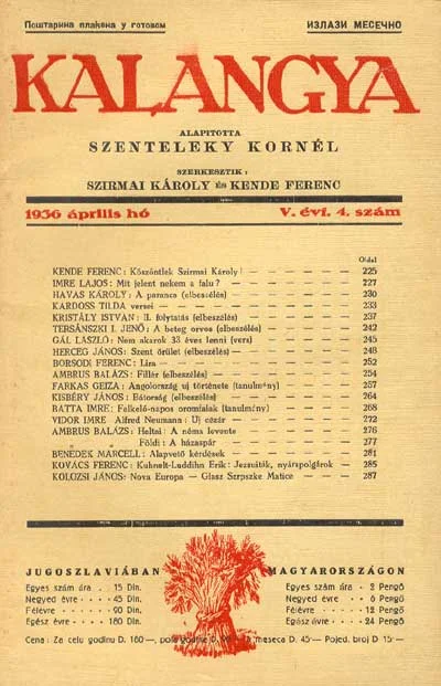 Kalangya, 5. évf. 1936. április. 4. sz. 225–287. oldal