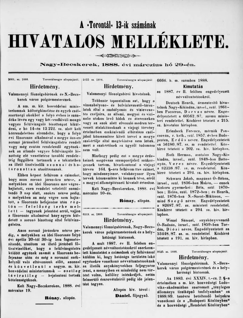 A Totontál  hivatalos melléklete, 1. évf. 1888. március 29. 13. sz.
