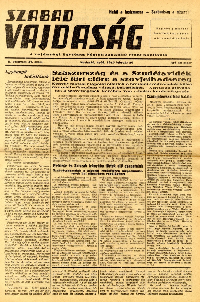 Szabad Vajdaság, 2. évf. 1945. február 20. 41. sz.