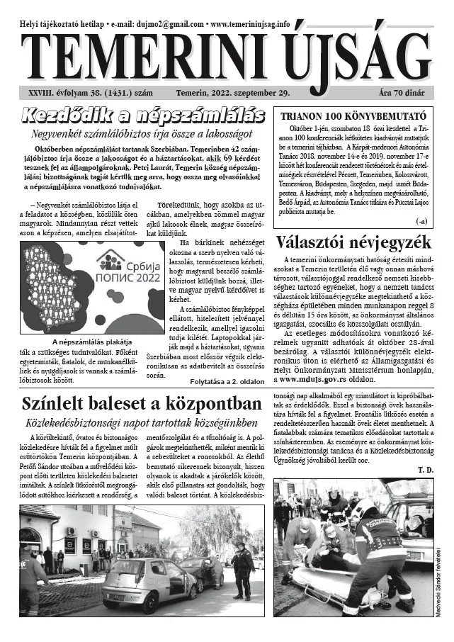 Temerini Újság, 28. évf. 2022. szeptember 29. 38. sz.
