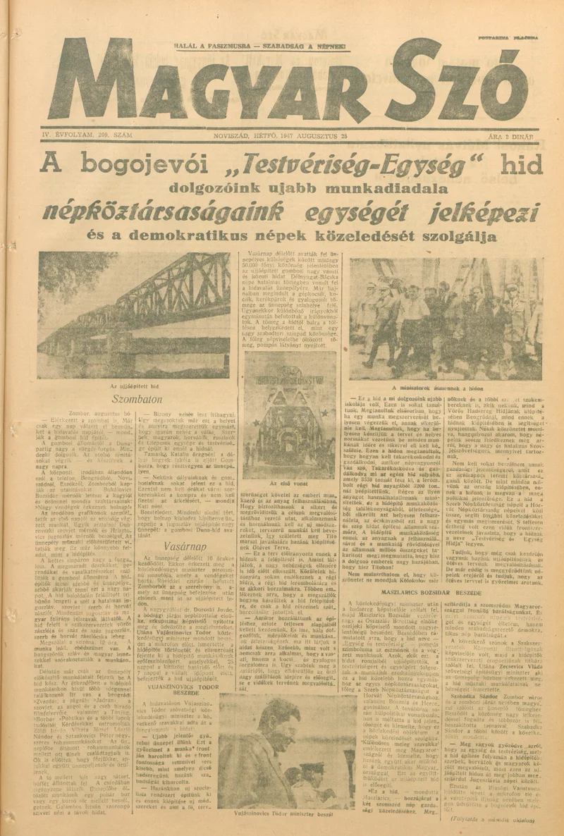 Magyar Szó, 4. évf. 1947. augusztus 25. 209. sz. 1–4. oldal