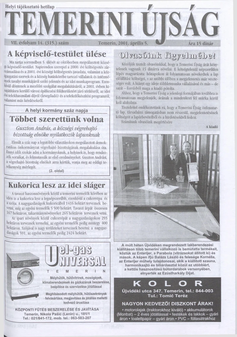 Temerini Újság, 7. évf. 2001. április 5. 14. sz.