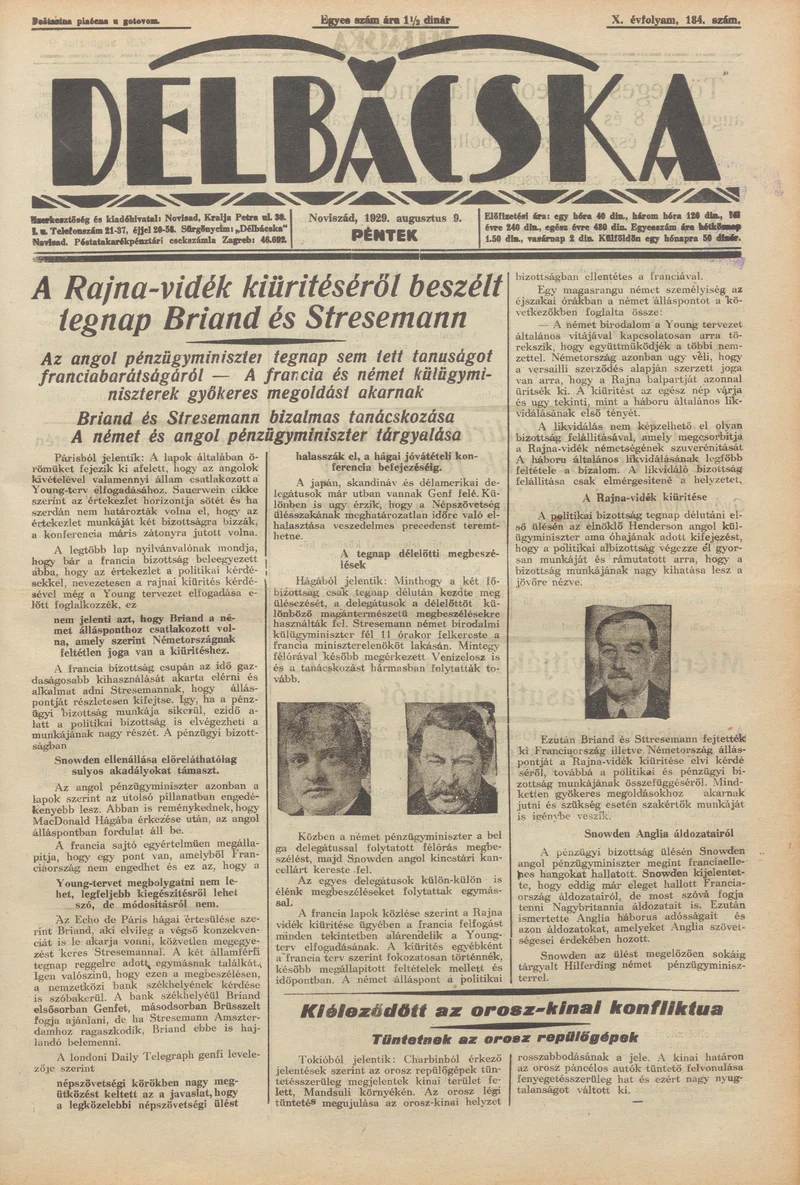 Délbácska, 10. évf. 1929. augusztus 9. 184. sz.