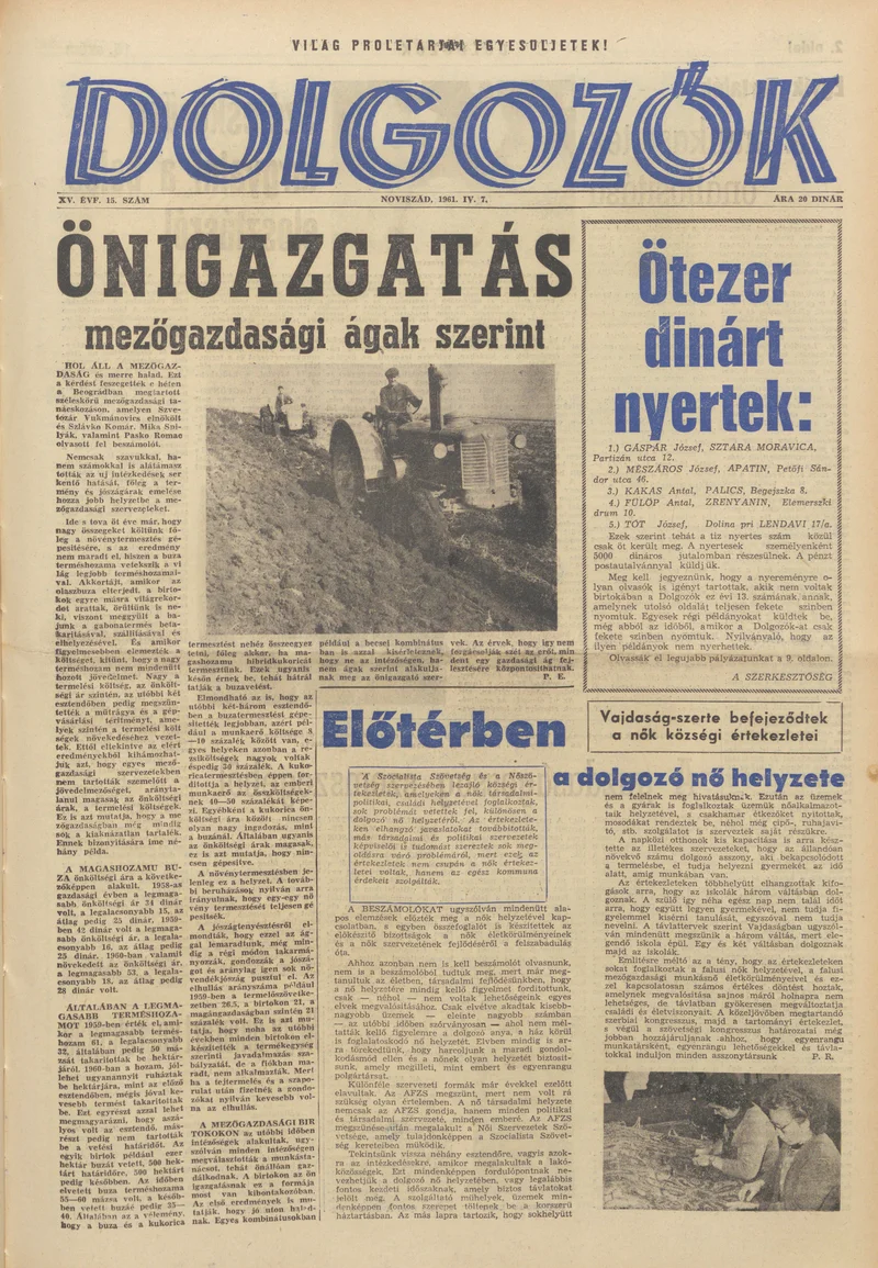 Dolgozók, 15. évf. 1961. április 7. 15. sz.