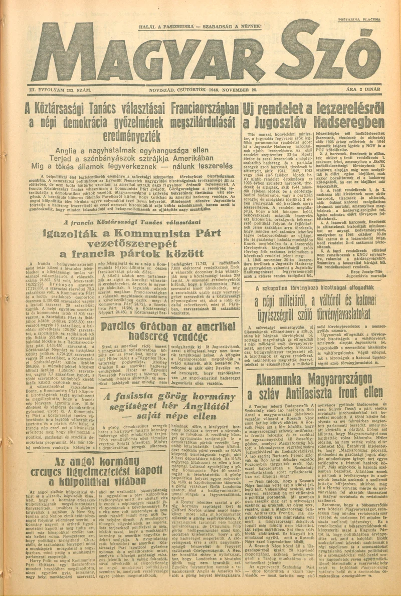 Magyar Szó, 3. évf. 1946. november 28. 283. sz. 1–8. oldal