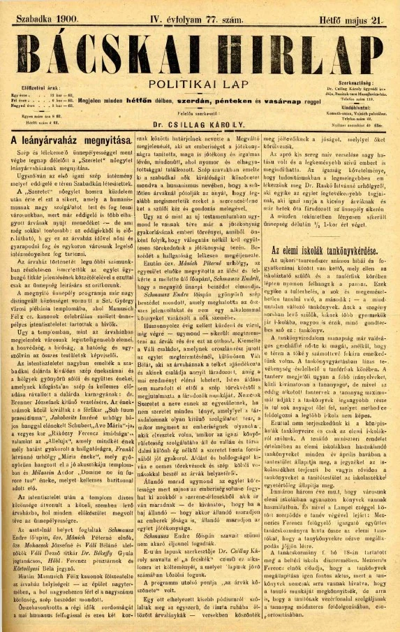 Bácskai Hirlap, 4. évf. 1900. május 21. 77. sz.
