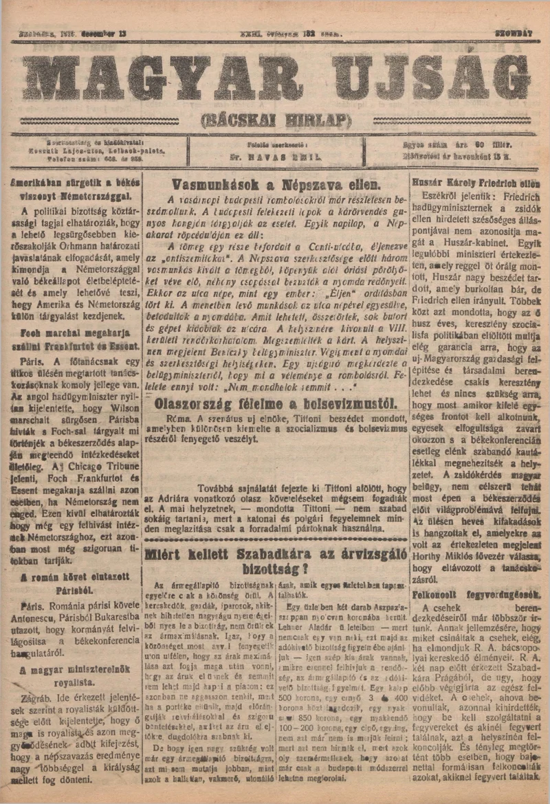 Bácskai Hirlap, 23. évf. 1919. december 13. 152. sz.