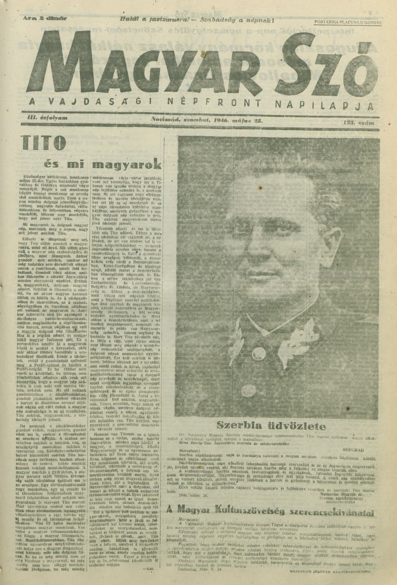 Magyar Szó, 3. évf. 1946. május 25. 123. sz. 1–8. oldal