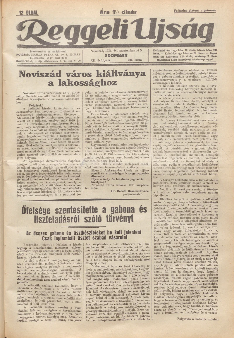 Reggeli Újság, 12. évf. 1931. szeptember 5. 208. sz.