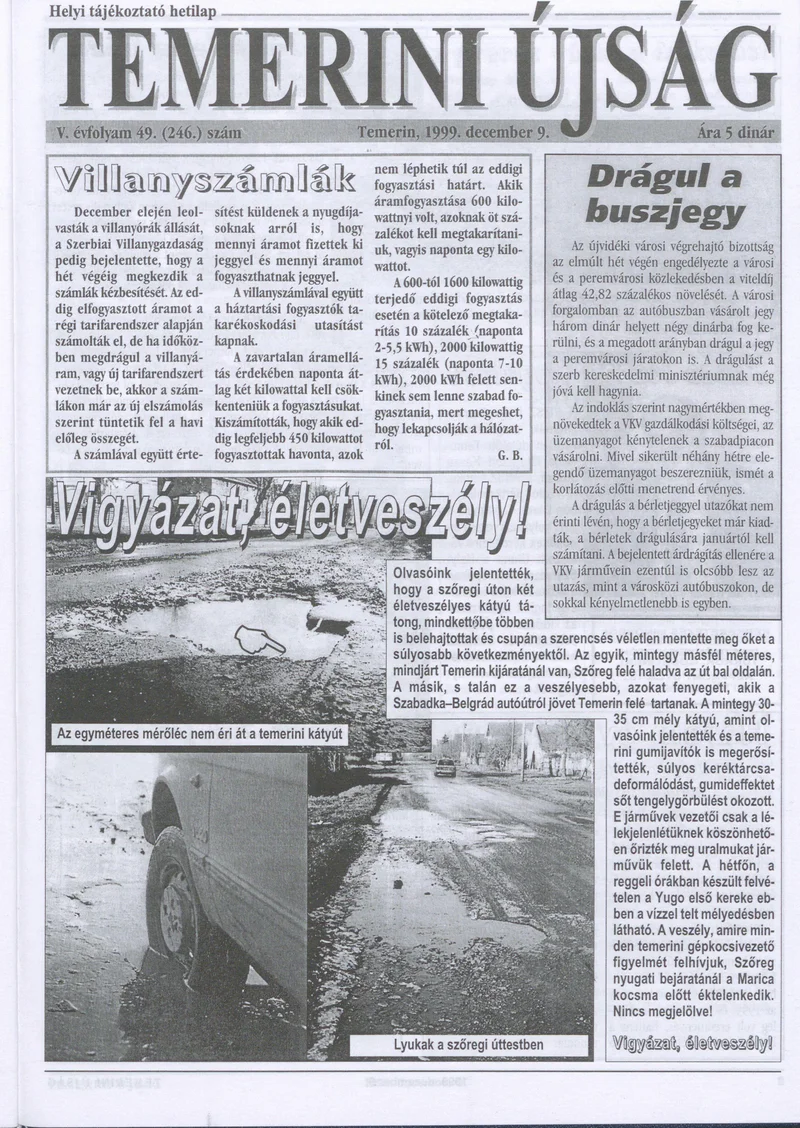 Temerini Újság, 5. évf. 1999. december 9. 49. sz.
