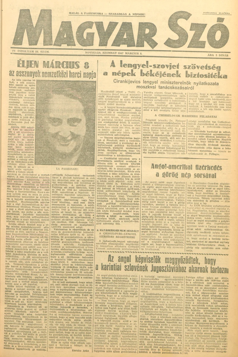 Magyar Szó, 4. évf. 1947. március 8. 56. sz. 1–6. oldal