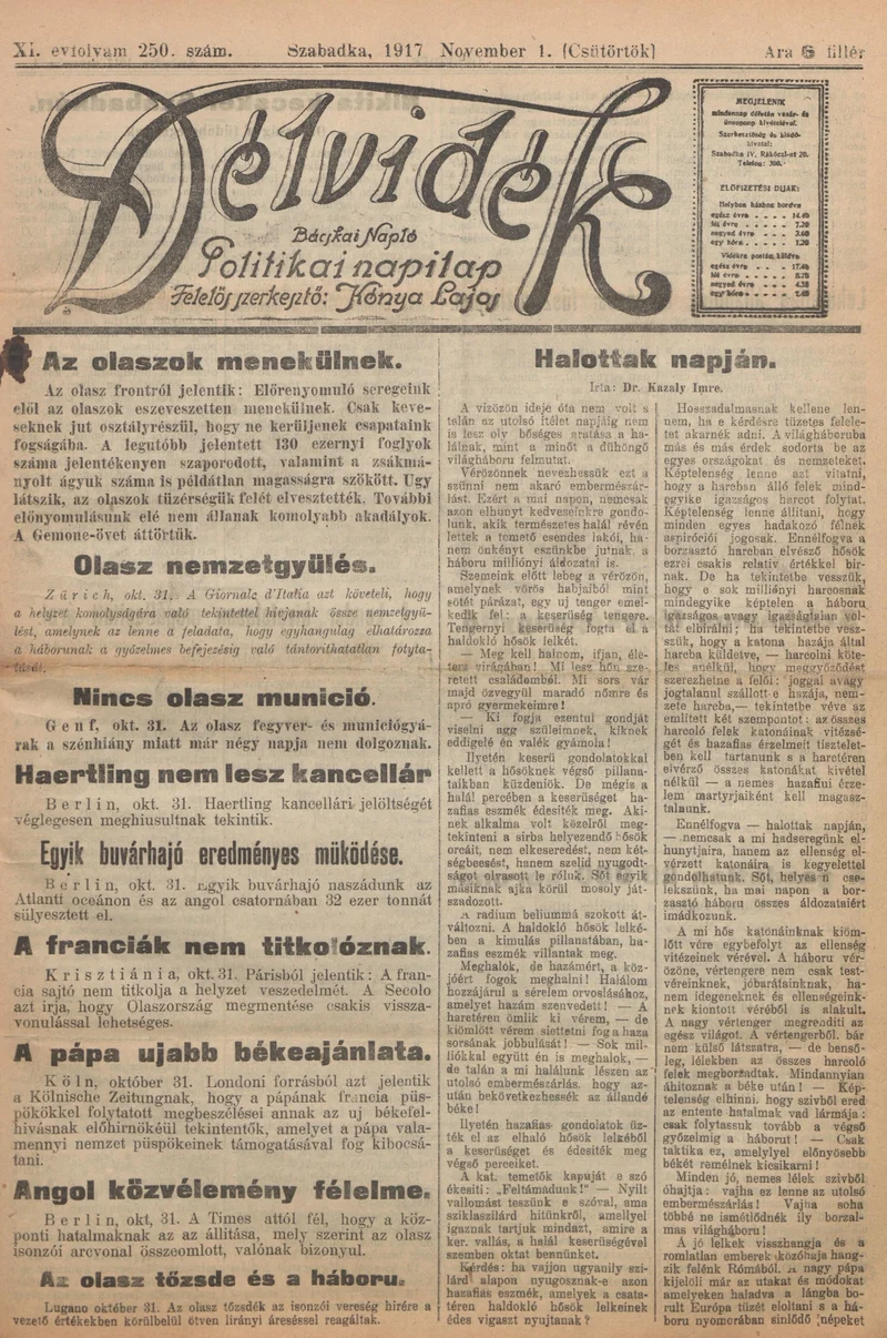 Délvidék, 11. évf. 1917. november 1. 250. sz.