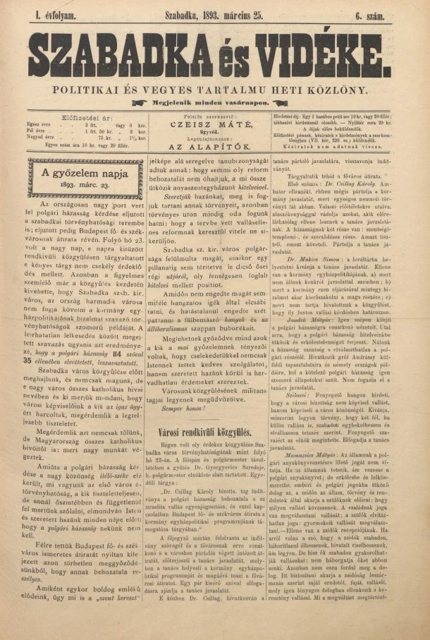 Szabadka és vidéke II, 1. évf. 1893. március 25. 6. sz.