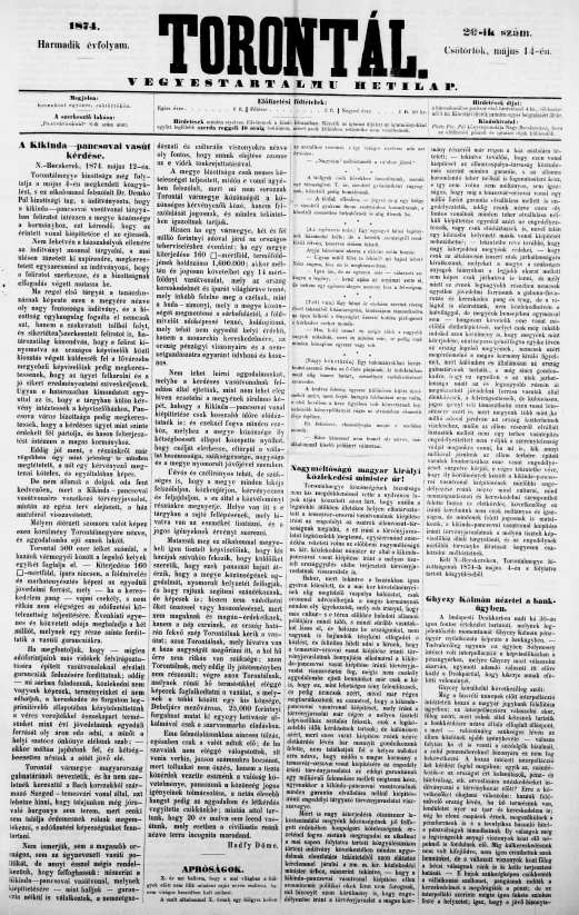 Torontál, 3. évf. 1874. május 14. 20. sz.