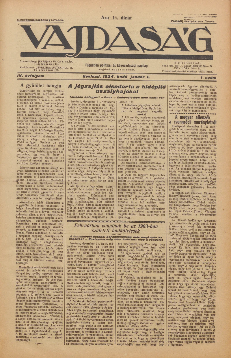 Vajdaság, 4. évf. 1924. január 1. 1. sz.
