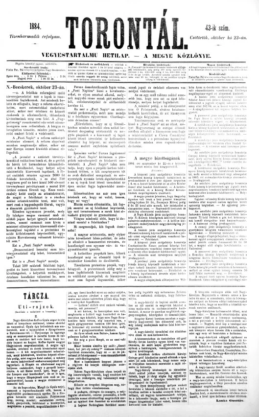 Torontál, 13. évf. 1884. október 23. 43. sz.