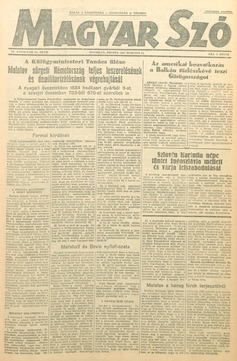 Magyar Szó, 4. évf. 1947. március 14. 61. sz. 1–6. oldal