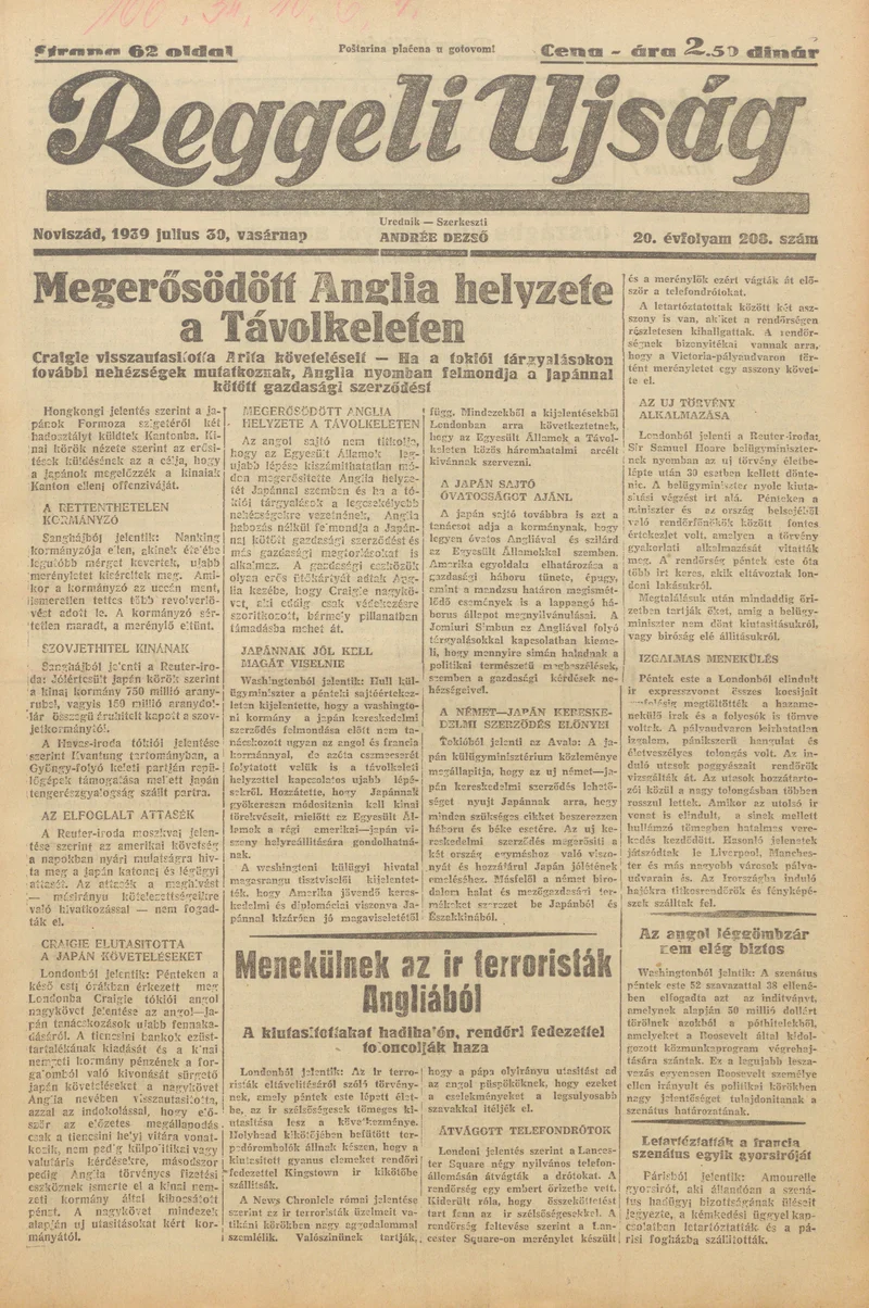 Reggeli Újság, 20. évf. 1939. július 30. 208. sz.