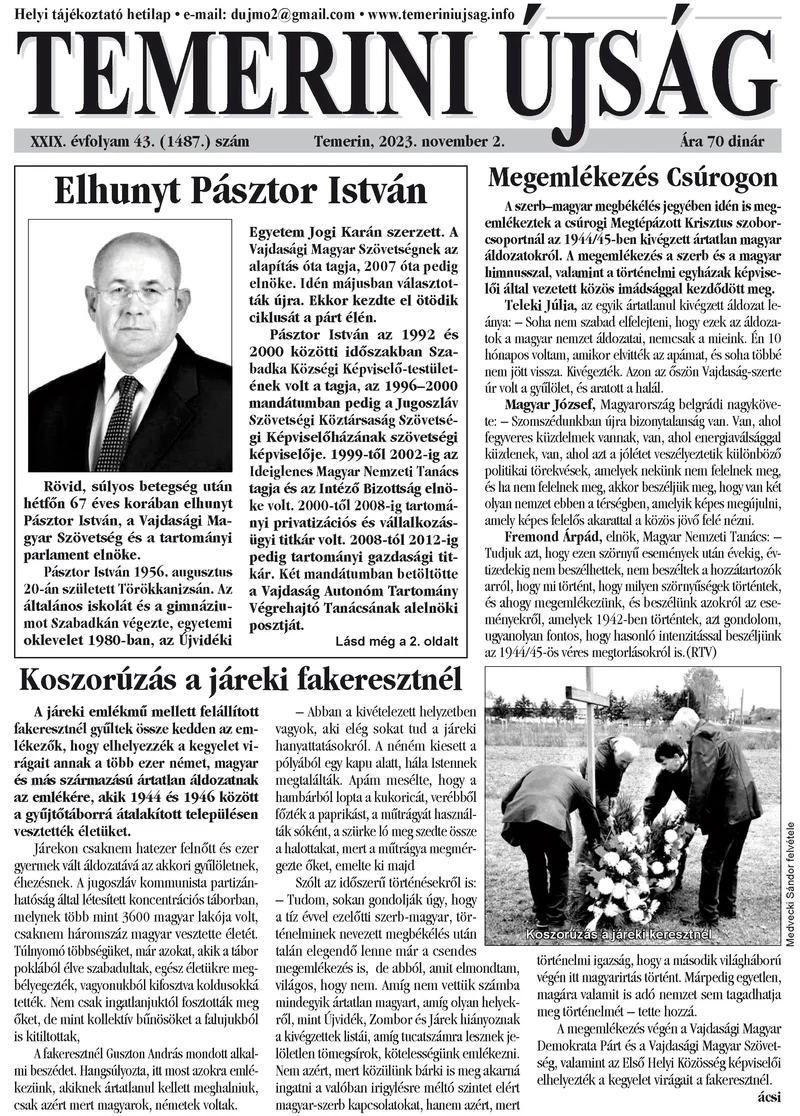 Temerini Újság, 29. évf. 2023. november 2. 43. sz.
