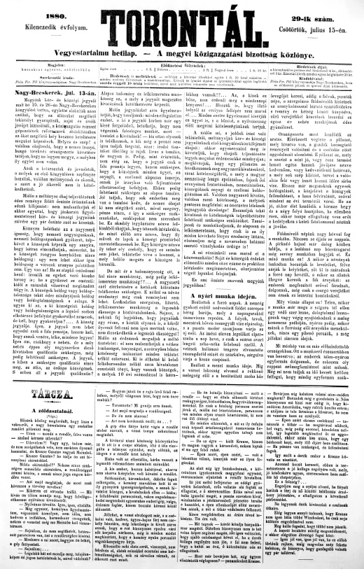 Torontál, 9. évf. 1880. július 15. 29. sz.