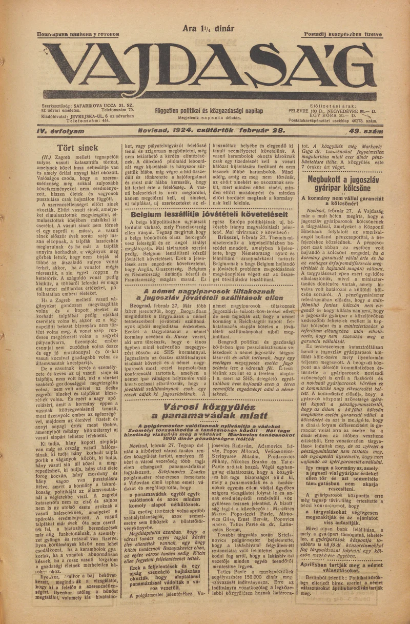 Vajdaság, 4. évf. 1924. február 28. 49. sz.