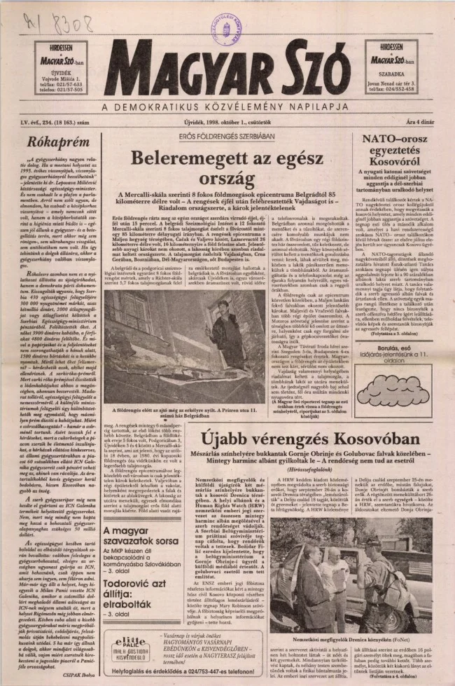 Magyar Szó, 55. évf. 1998. október 1. 234. sz. 1–16. oldal