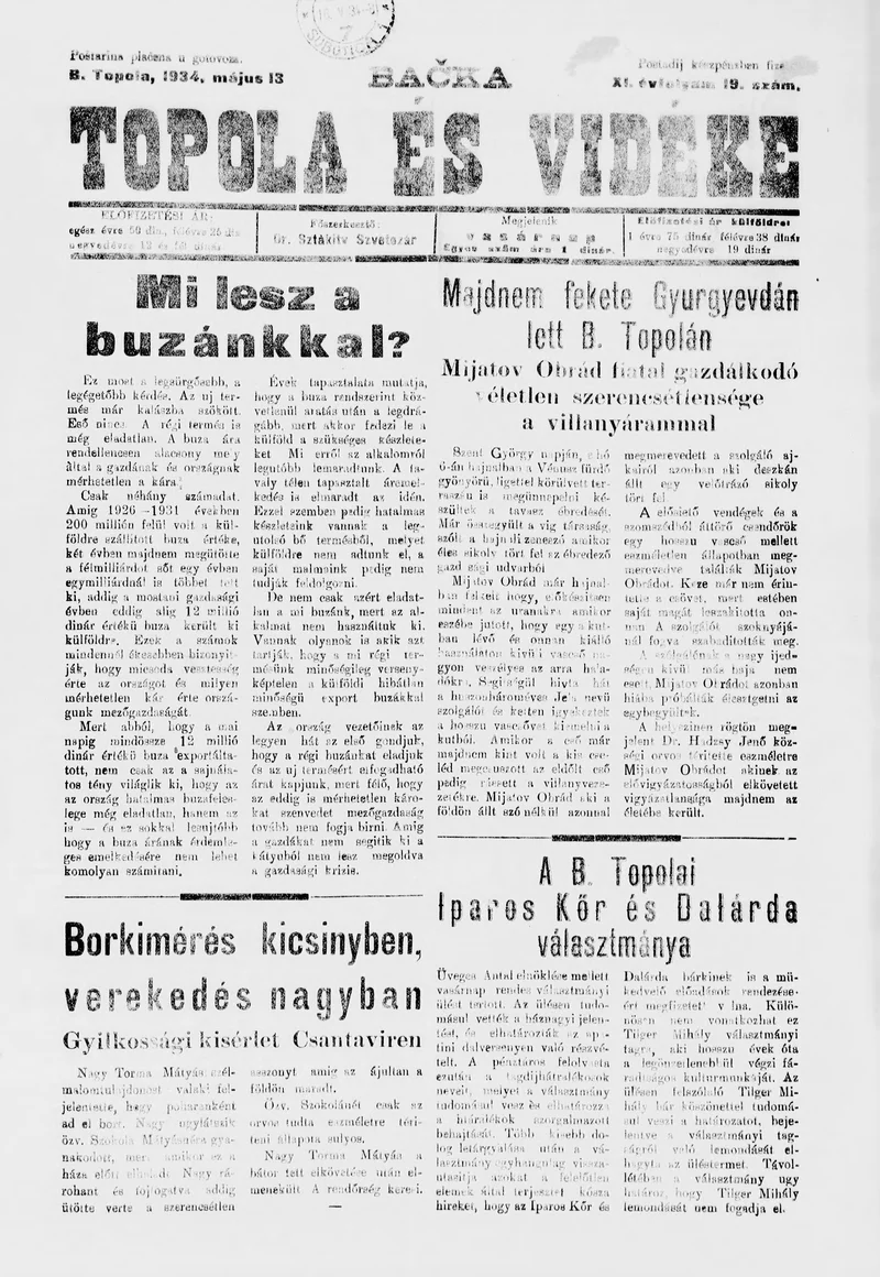 Bačka Topola és Vidéke, 11. évf. 1934. május 13. 19. sz.