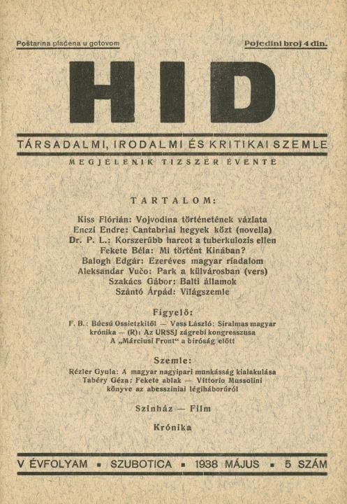 Híd, 5. évf. 1938. május. 5. sz. 125–164. oldal