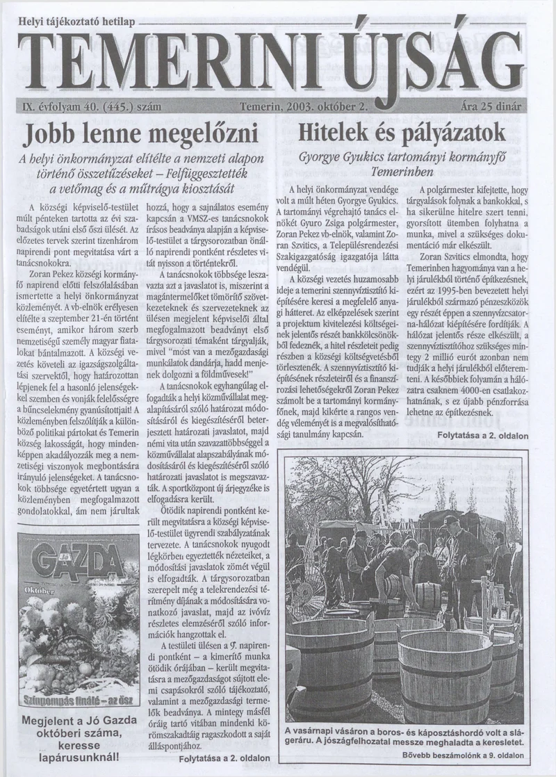 Temerini Újság, 9. évf. 2003. október 2. 40. sz.
