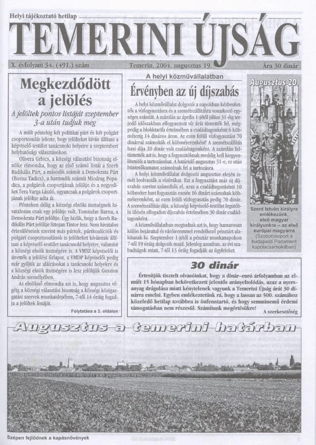 Temerini Újság, 10. évf. 2004. augusztus 19. 34. sz.