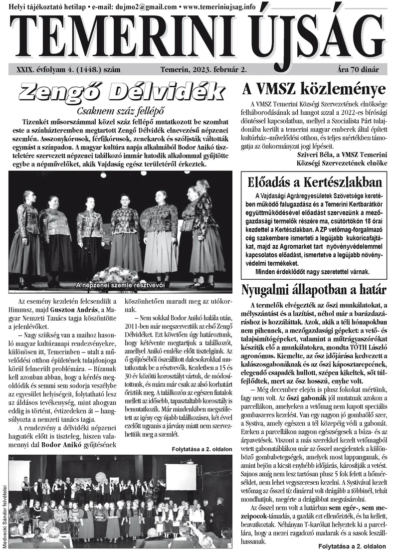 Temerini Újság, 29. évf. 2023. február 2. 4. sz.