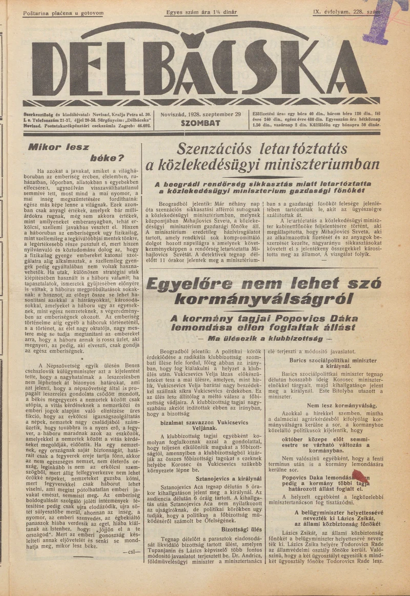 Délbácska, 9. évf. 1928. szeptember 29. 228. sz.