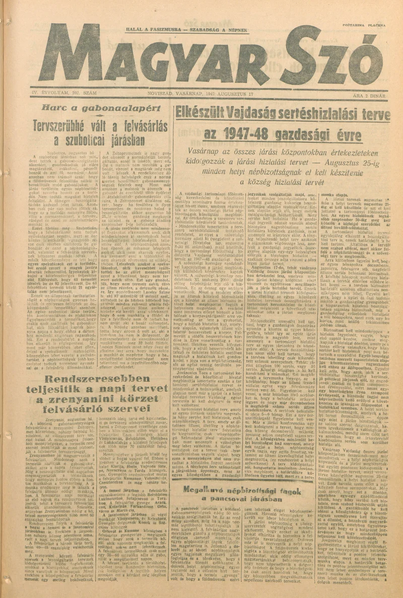 Magyar Szó, 4. évf. 1947. augusztus 17. 202. sz. 1–8. oldal
