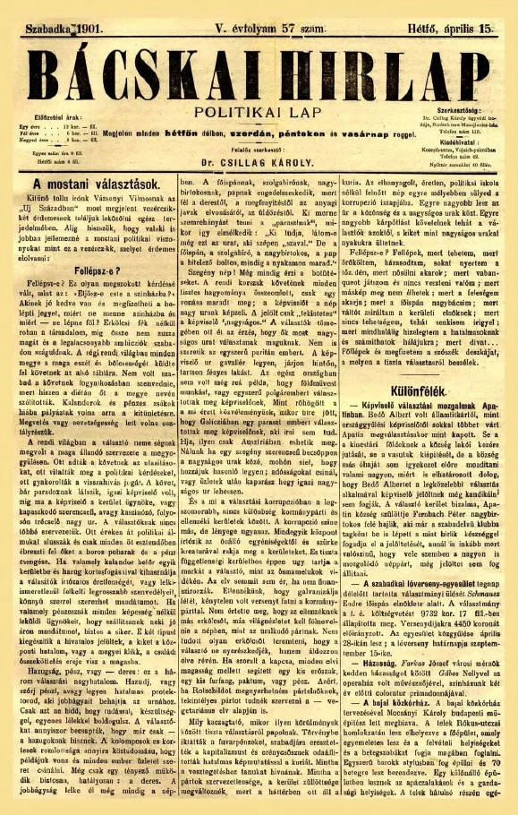 Bácskai Hirlap, 5. évf. 1901. április 15. 57. sz.