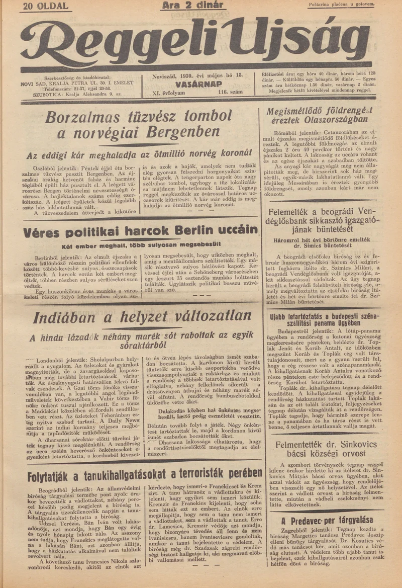 Reggeli Újság, 11. évf. 1930. május 18. 116. sz.