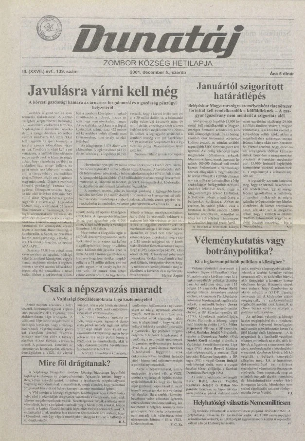 Dunatáj, 3. évf. 2001. december 5. 139. sz.