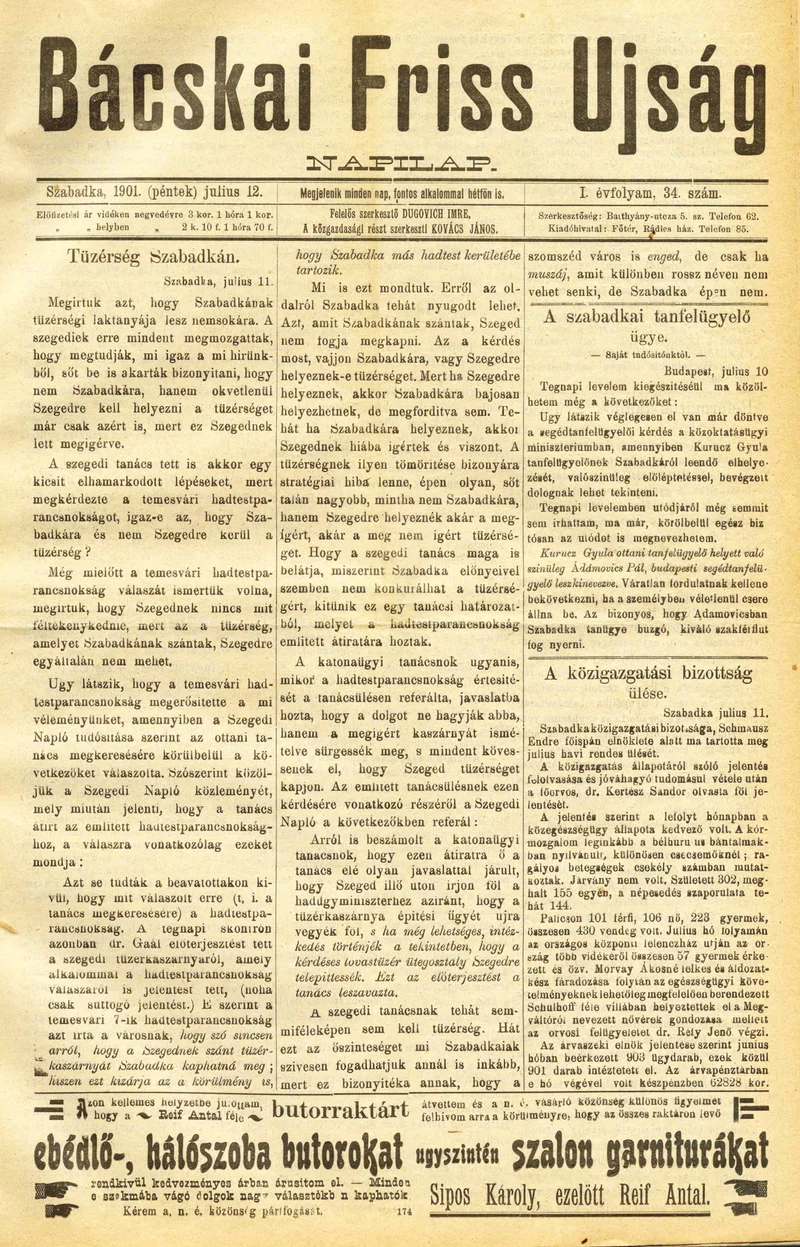 Bácskai Friss Ujság, 1. évf. 1901. július 12. 34. sz.