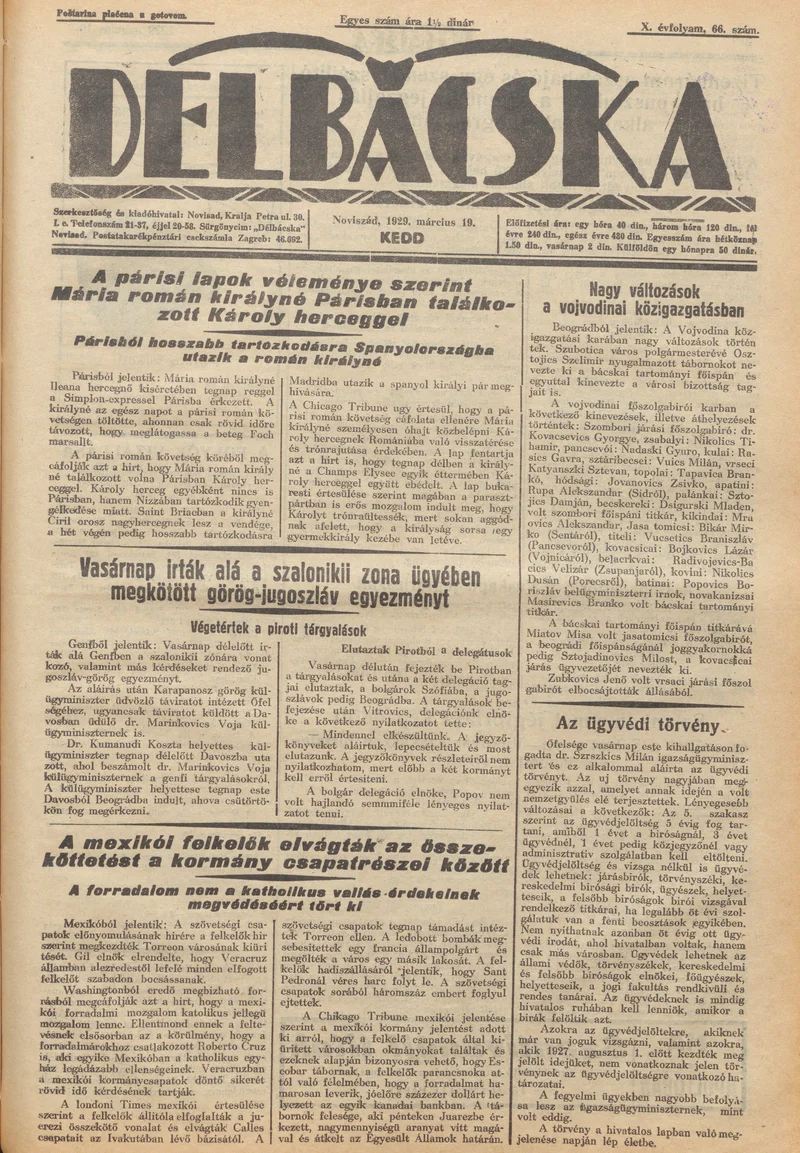 Délbácska, 10. évf. 1929. március 19. 66. sz.